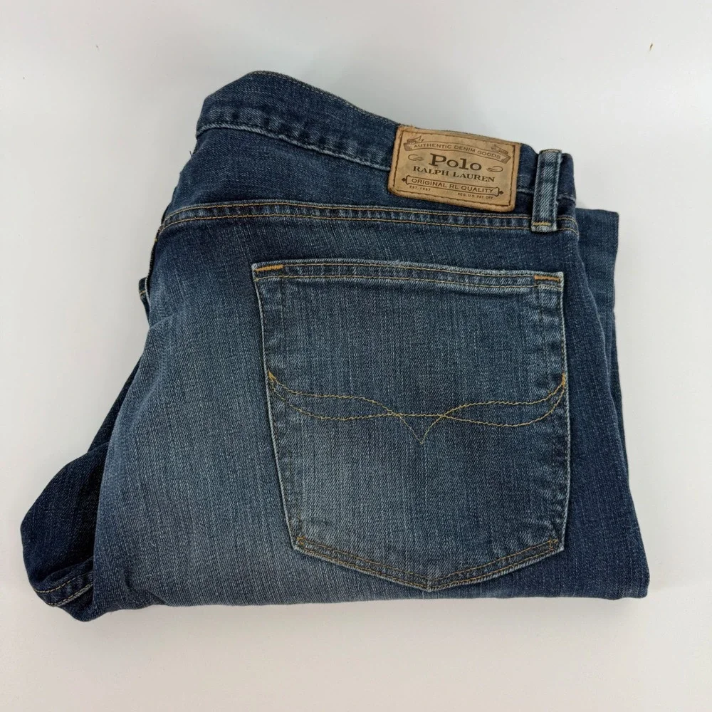 Polo Ralph Lauren Classic Fit Mens Jeans 36x30 Blue Denim Medium Wash Whiskered